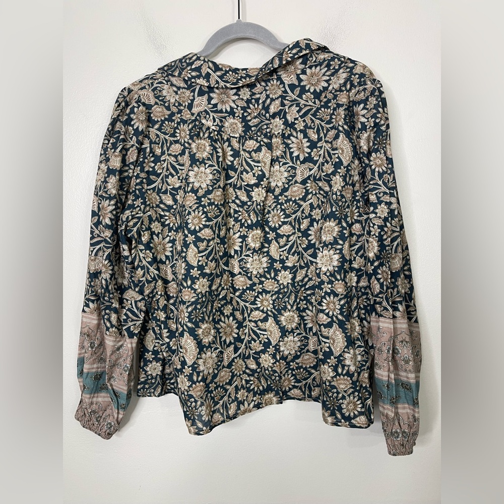 Self Contrast Anthropologie NWOT Made in USA boho Floral Paisley cotton Blouse L - Picture 7 of 11